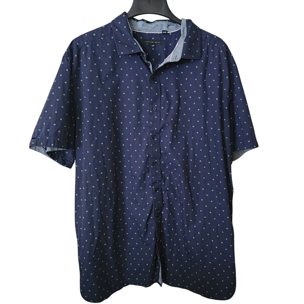 Twenty Eight Degrees Shirt Mens 1XLT Navy Green Dot Good Short Sleeve Cotton